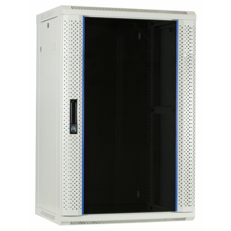 18U witte wandkast met glazen deur 600x450x900mm (BxDxH)
