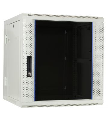 12U witte wandkast (kantelbaar) met glazen deur 600x600x635mm