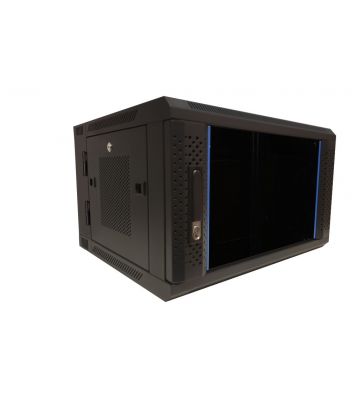 6U wandkast (kantelbaar) met glazen deur en geperforeerde zijwanden 600x600x368mm