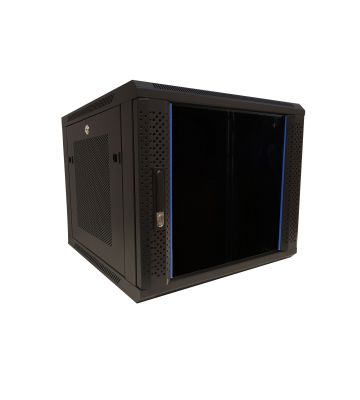 9U wandkast met glazen deur - geperforeerde zijpanelen 600x600x500mm