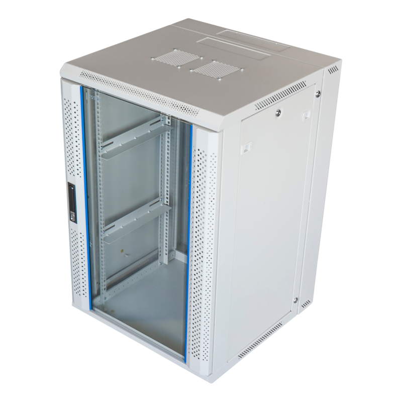 18U witte wandkast (kantelbaar) met metalen deur 600x600x1000mm (BxDxH)