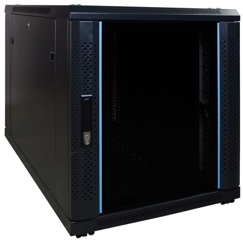 12U mini serverkast met glazen deur 600x1000x720mm (BxDxH)