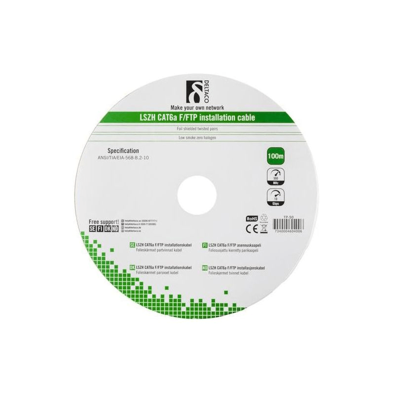 Alfaco cat6a F/FTP 100m buitenkabel 500MHz op rol stug 100% koper LSZH (Eca)