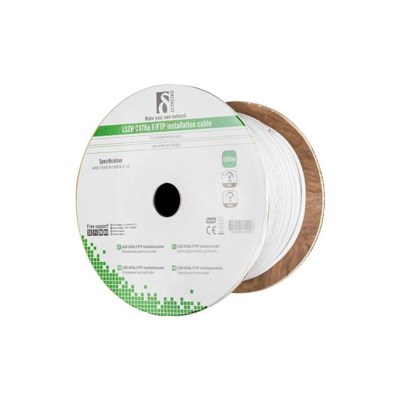 Alfaco Cat6a F/FTP 100m installatiekabel 500MHz op rol stug 100% koper LSZH (Eca)